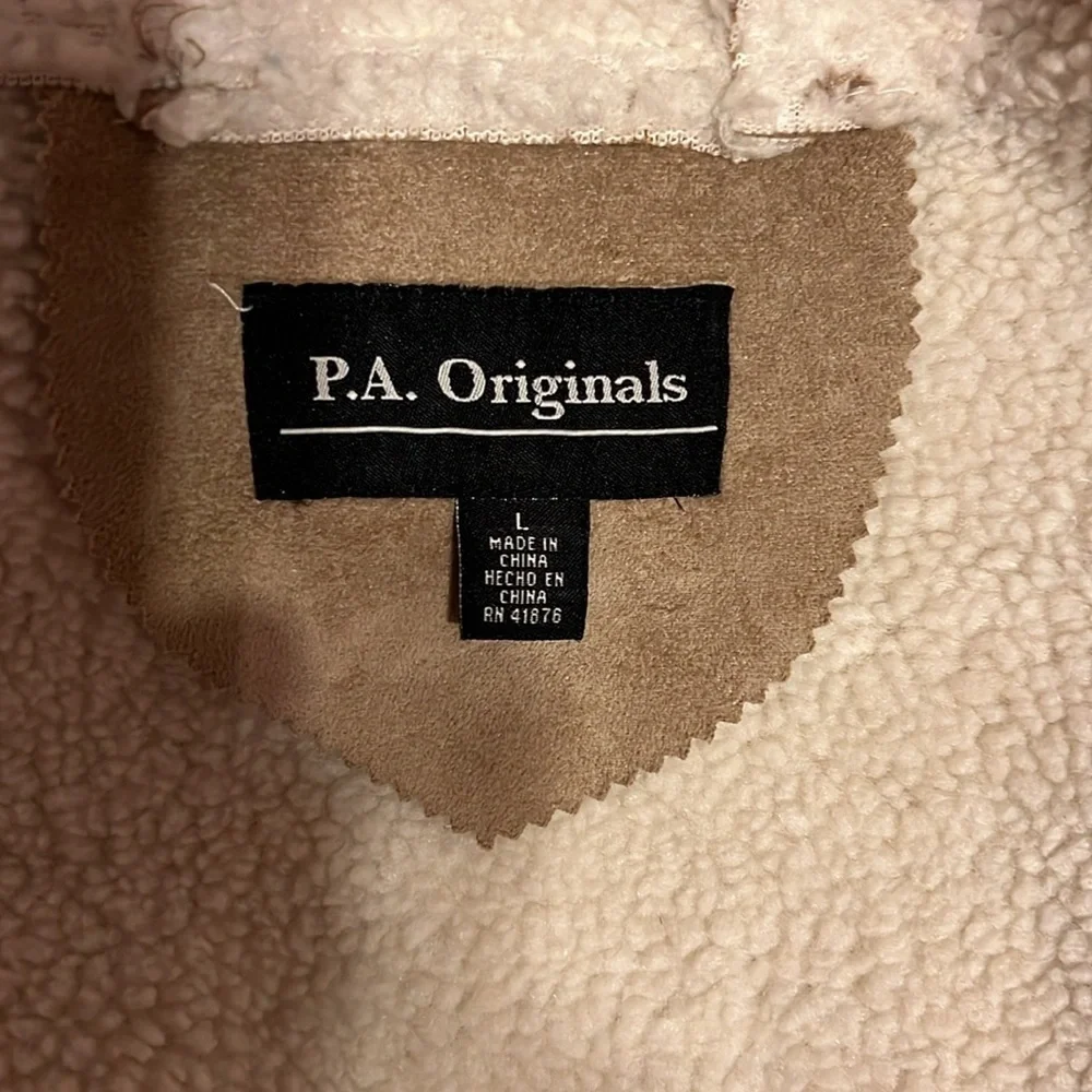 Vintage P.A. Originals Cozy Tan Hooded Serpa Lined Faux Suede Jacket Large